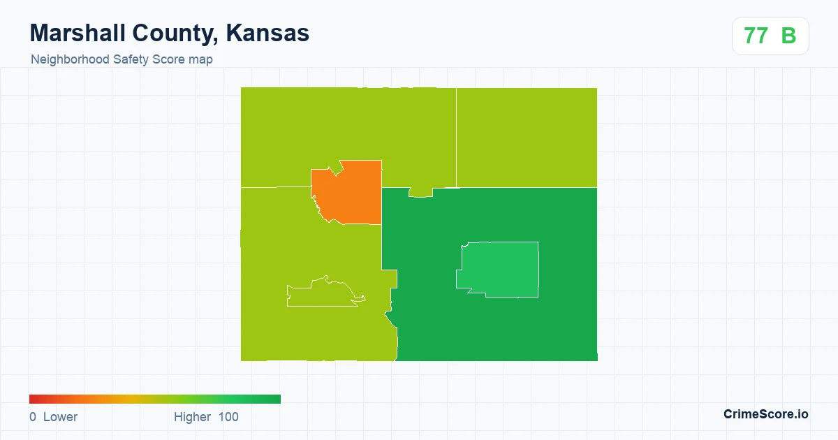 Marshall County, Kansas neighborhood Safety Score map by Census block group