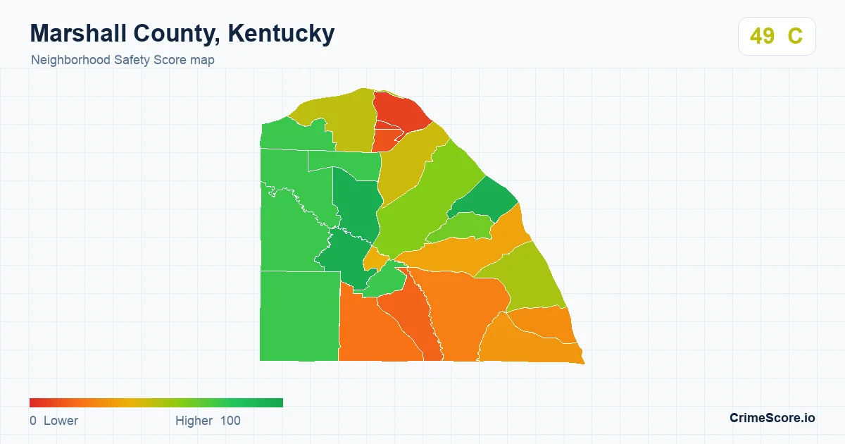 Marshall County, Kentucky neighborhood Safety Score map by Census block group