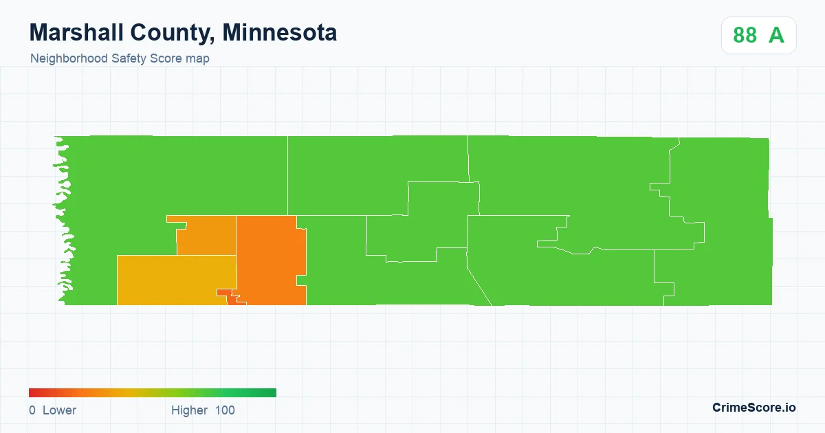 Marshall County, Minnesota neighborhood Safety Score map by Census block group