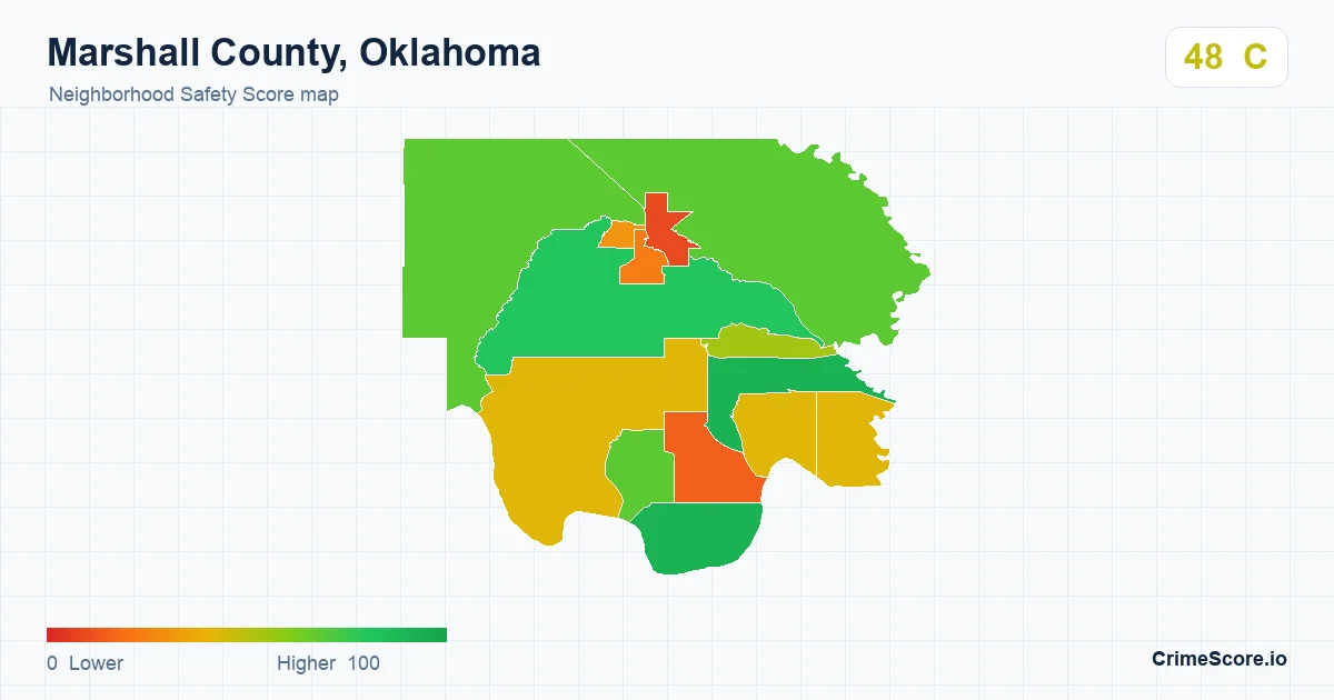 Marshall County, Oklahoma neighborhood Safety Score map by Census block group