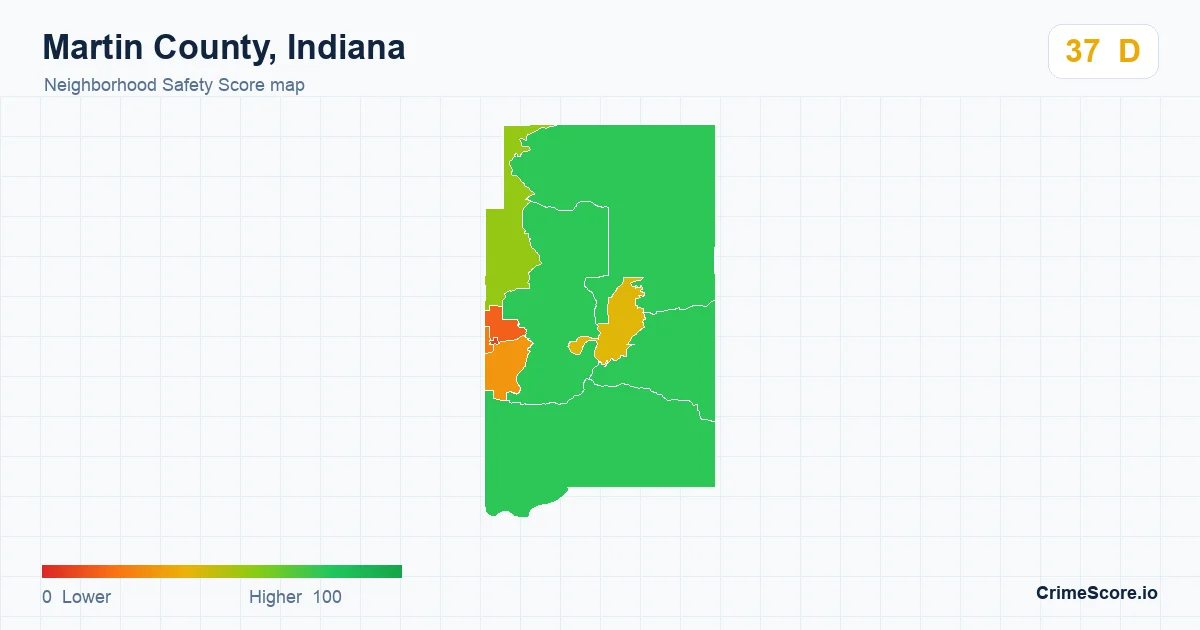 Martin County, Indiana neighborhood Safety Score map by Census block group