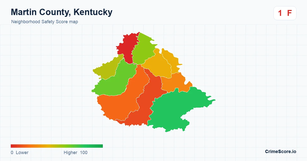 Martin County, Kentucky neighborhood Safety Score map by Census block group