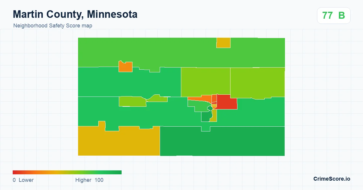 Martin County, Minnesota neighborhood Safety Score map by Census block group