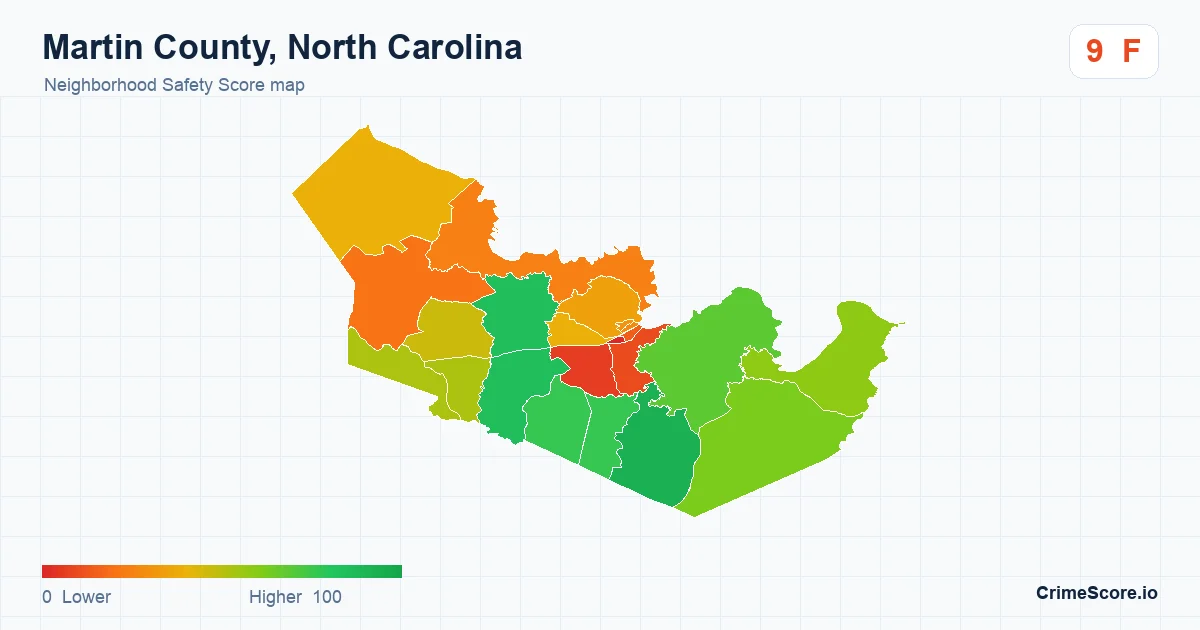Martin County, North Carolina neighborhood Safety Score map by Census block group