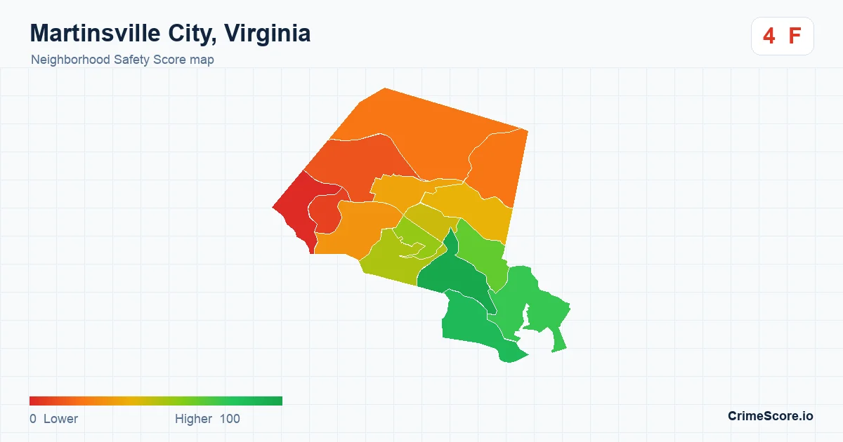 Martinsville City, Virginia neighborhood Safety Score map by Census block group