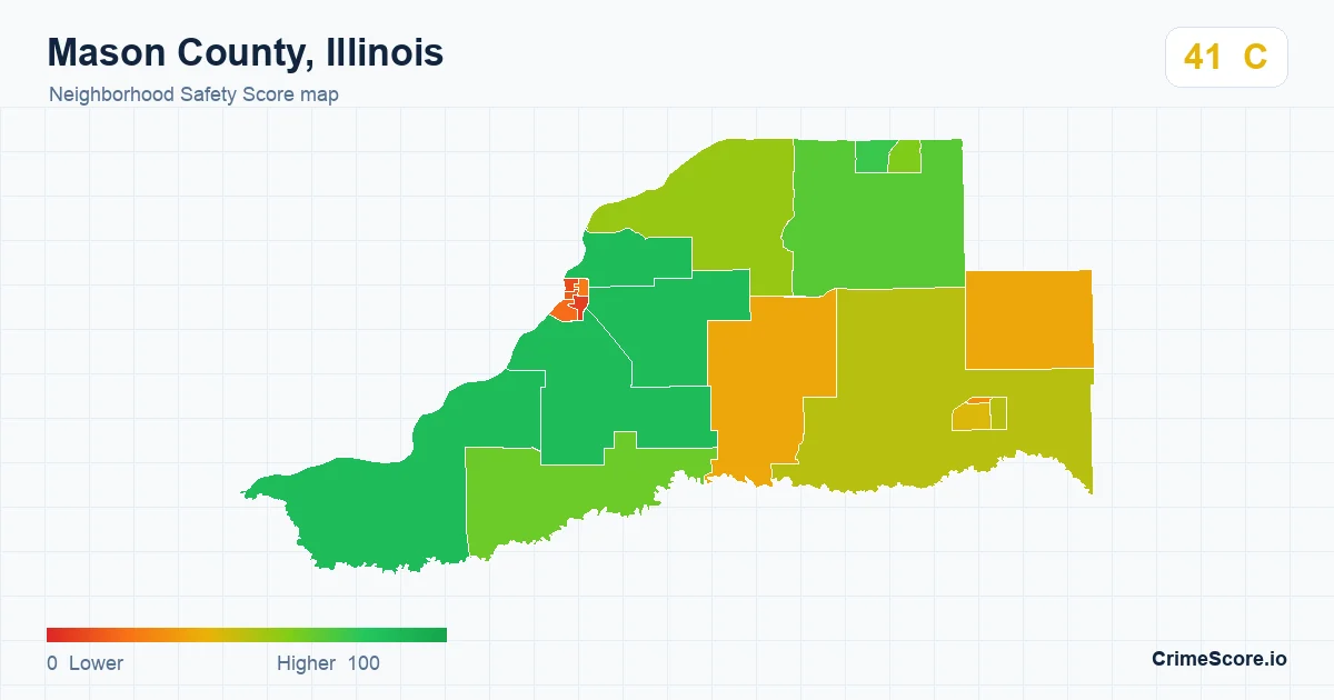 Mason County, Illinois neighborhood Safety Score map by Census block group