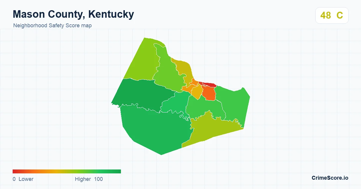 Mason County, Kentucky neighborhood Safety Score map by Census block group