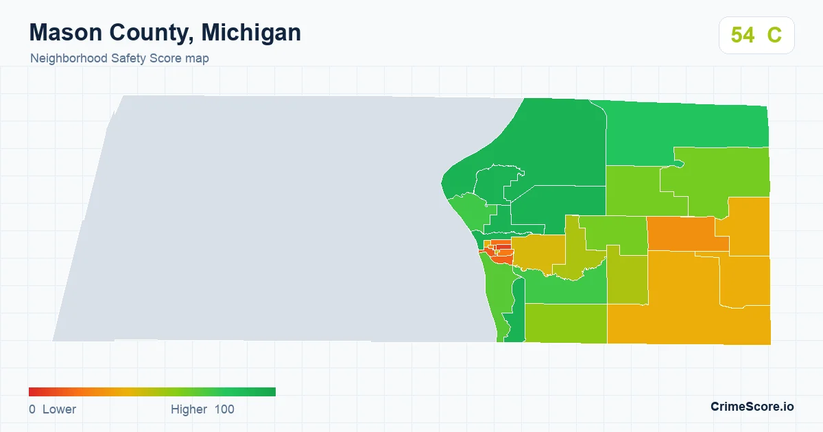 Mason County, Michigan neighborhood Safety Score map by Census block group