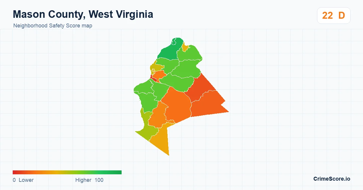 Mason County, West Virginia neighborhood Safety Score map by Census block group