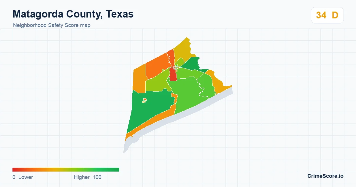 Matagorda County, Texas neighborhood Safety Score map by Census block group