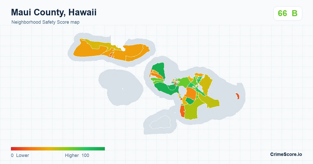 Maui County, Hawaii neighborhood Safety Score map by Census block group