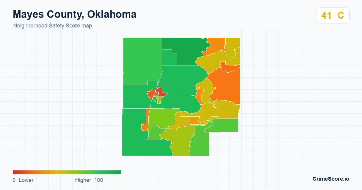 Mayes County, Oklahoma neighborhood Safety Score map by Census block group