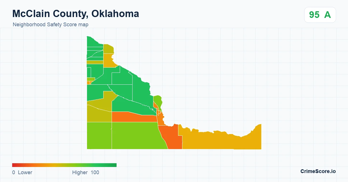 McClain County, Oklahoma neighborhood Safety Score map by Census block group