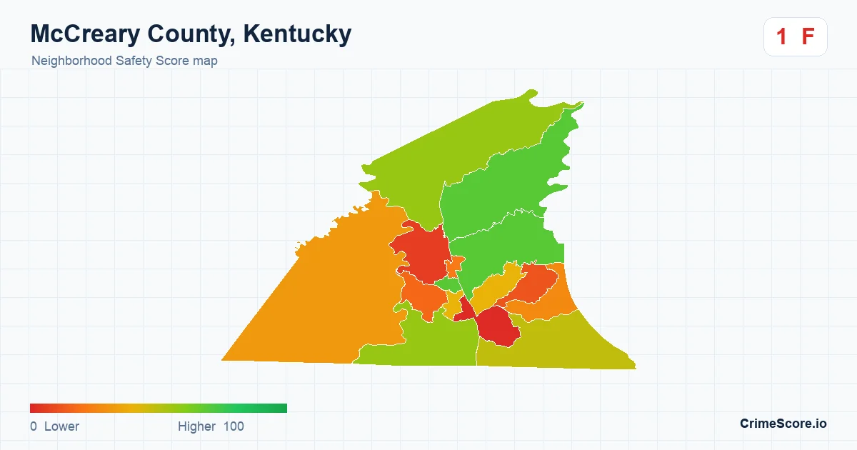 McCreary County, Kentucky neighborhood Safety Score map by Census block group