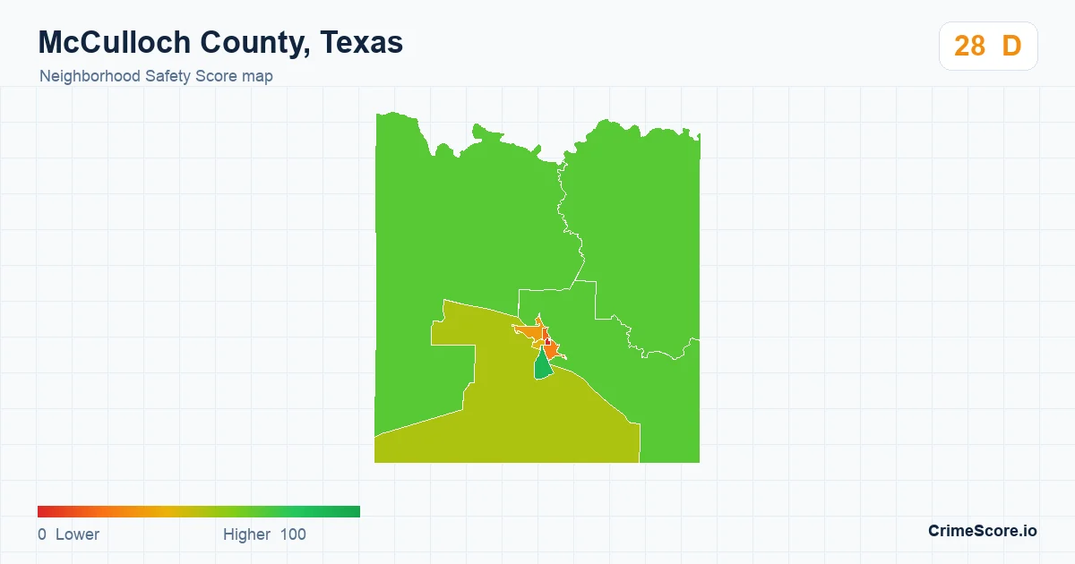 McCulloch County, Texas neighborhood Safety Score map by Census block group