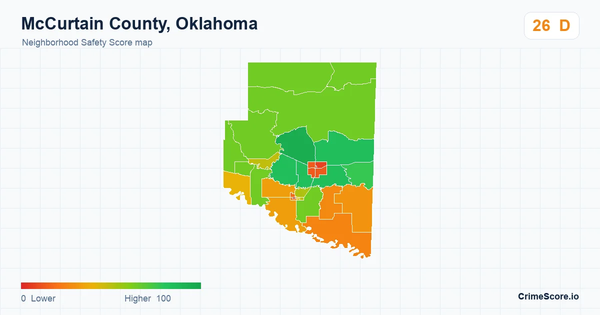 McCurtain County, Oklahoma neighborhood Safety Score map by Census block group
