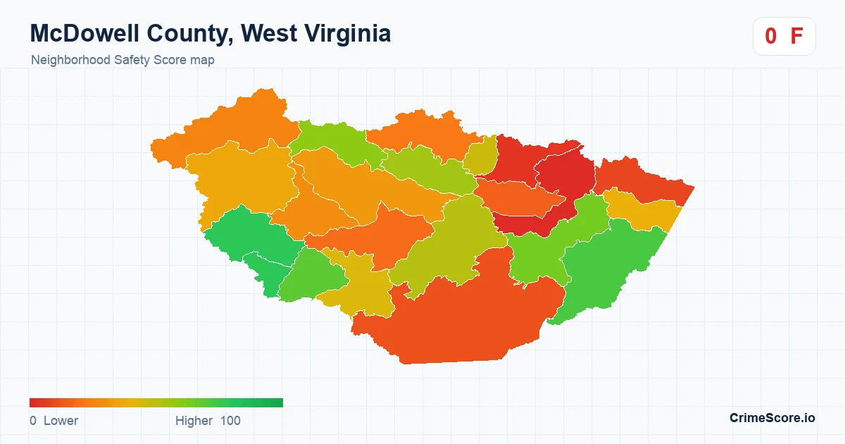 McDowell County, West Virginia neighborhood Safety Score map by Census block group