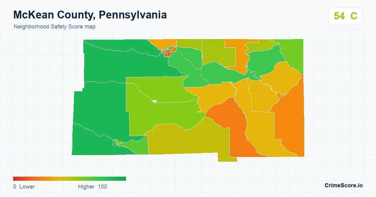 McKean County, Pennsylvania neighborhood Safety Score map by Census block group