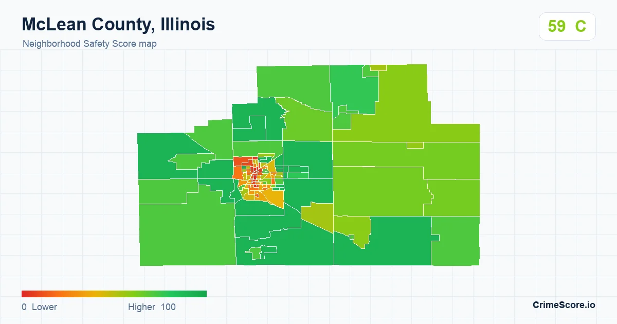 McLean County, Illinois neighborhood Safety Score map by Census block group