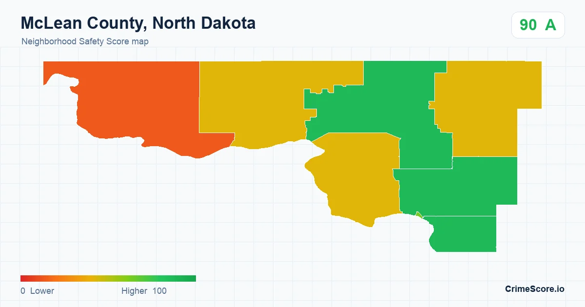 McLean County, North Dakota neighborhood Safety Score map by Census block group