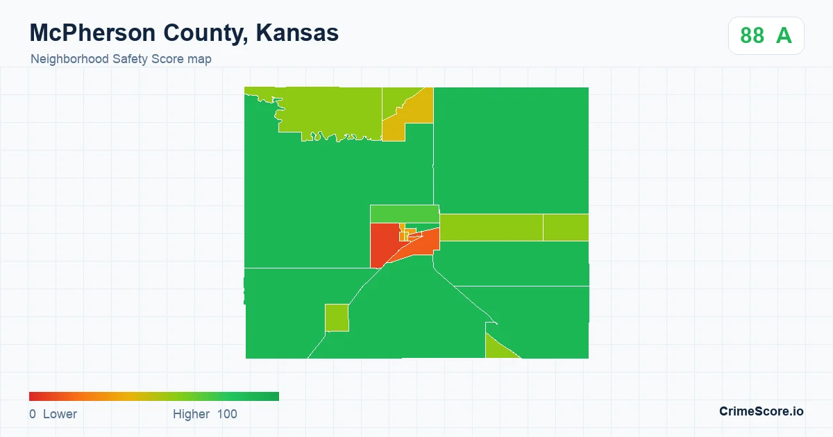 McPherson County, Kansas neighborhood Safety Score map by Census block group