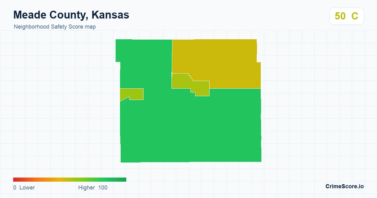 Meade County, Kansas neighborhood Safety Score map by Census block group