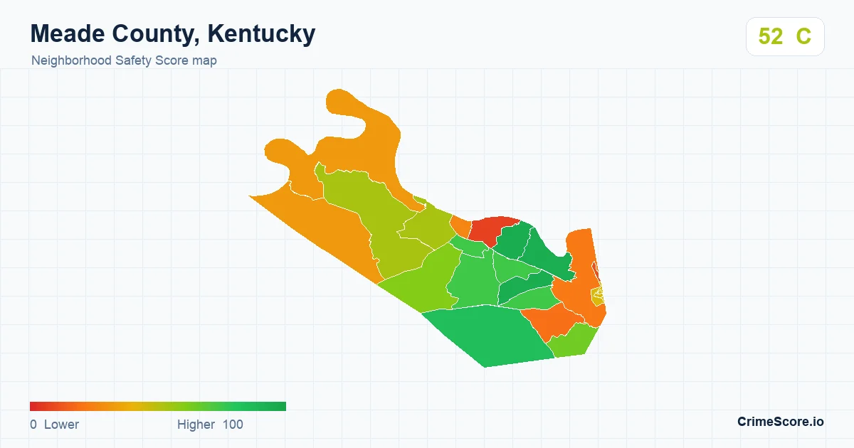 Meade County, Kentucky neighborhood Safety Score map by Census block group