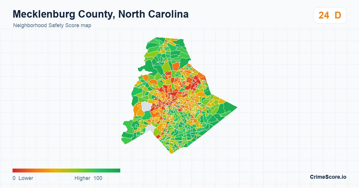 Mecklenburg County, North Carolina neighborhood Safety Score map by Census block group