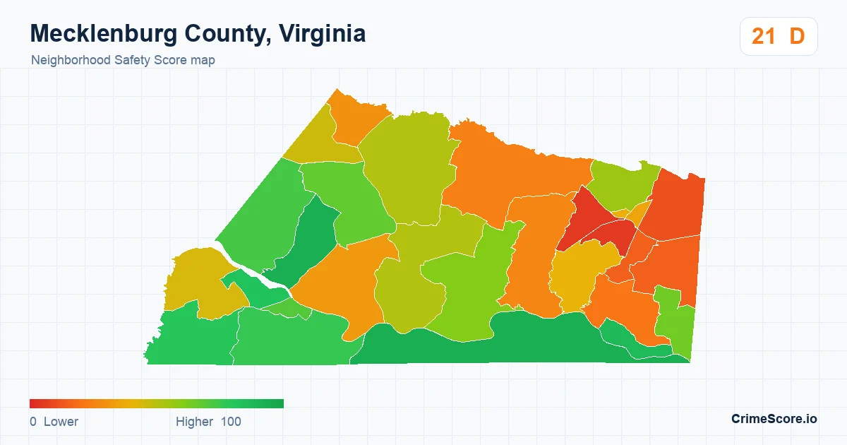 Mecklenburg County, Virginia neighborhood Safety Score map by Census block group