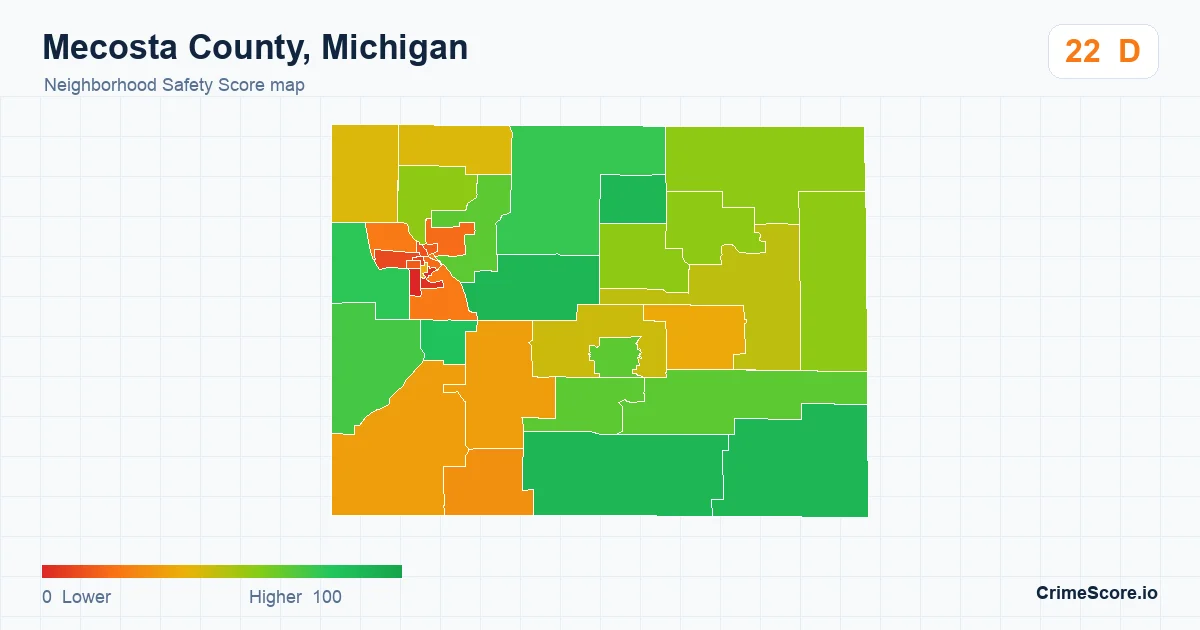 Mecosta County, Michigan neighborhood Safety Score map by Census block group