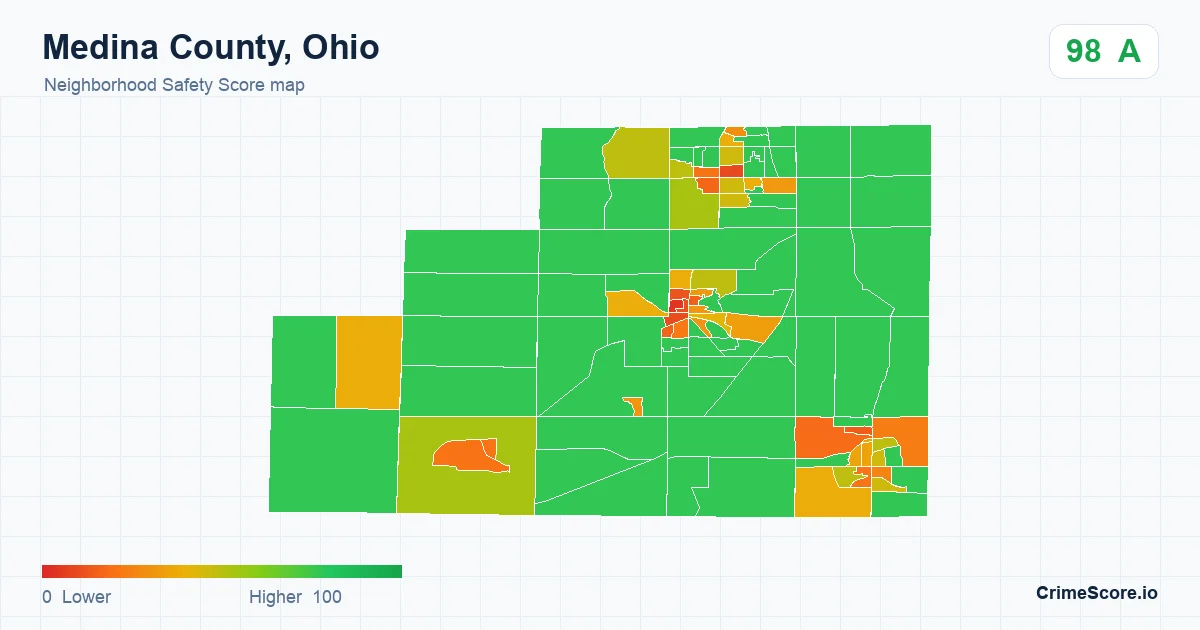Medina County, Ohio neighborhood Safety Score map by Census block group