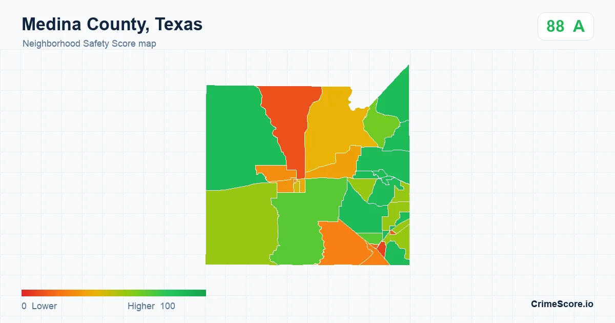 Medina County, Texas neighborhood Safety Score map by Census block group