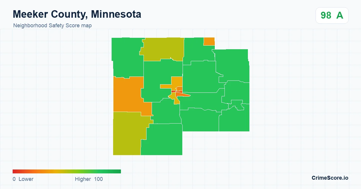 Meeker County, Minnesota neighborhood Safety Score map by Census block group