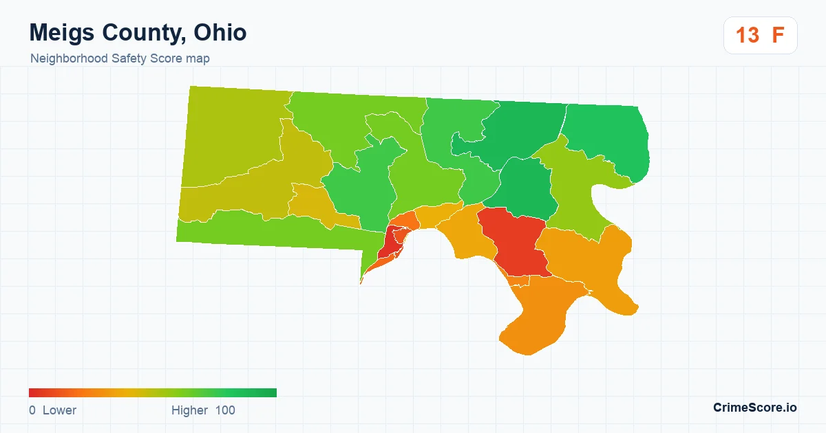 Meigs County, Ohio neighborhood Safety Score map by Census block group