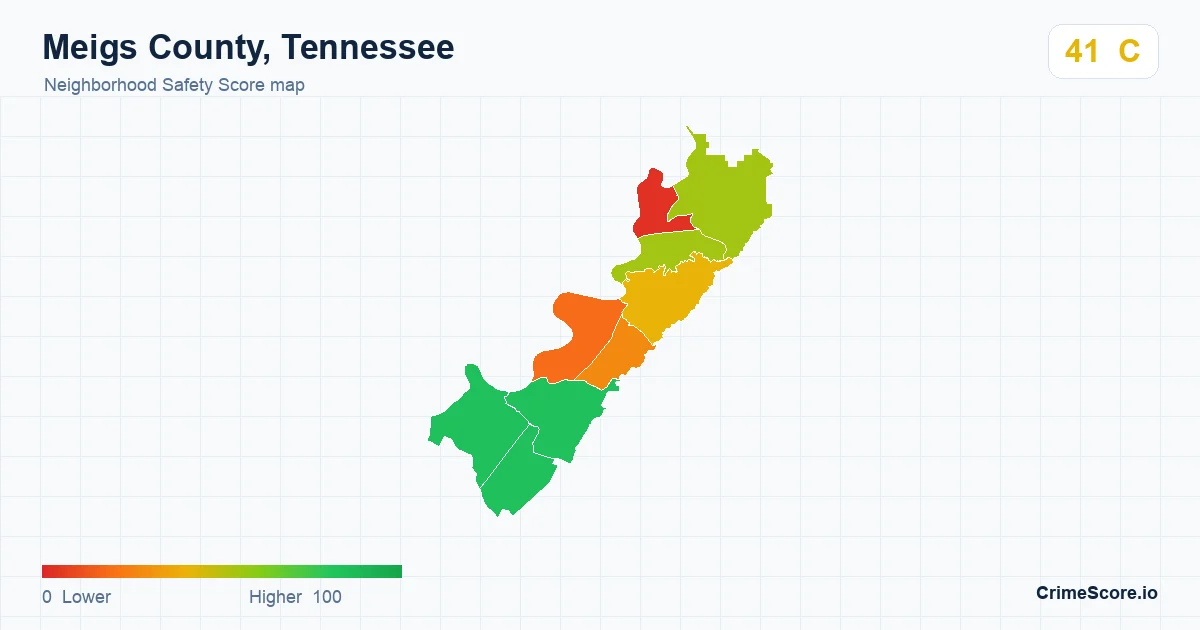 Meigs County, Tennessee neighborhood Safety Score map by Census block group