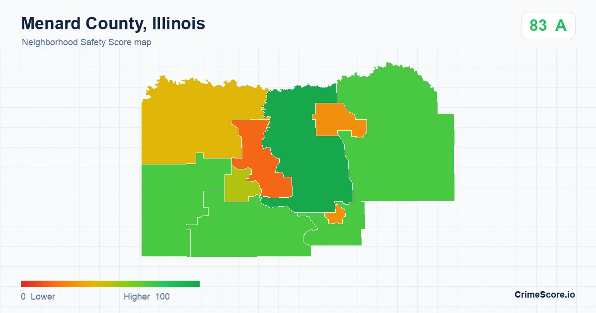 Menard County, Illinois neighborhood Safety Score map by Census block group
