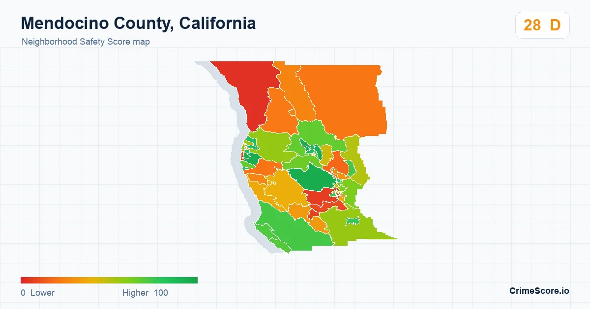 Mendocino County, California neighborhood Safety Score map by Census block group