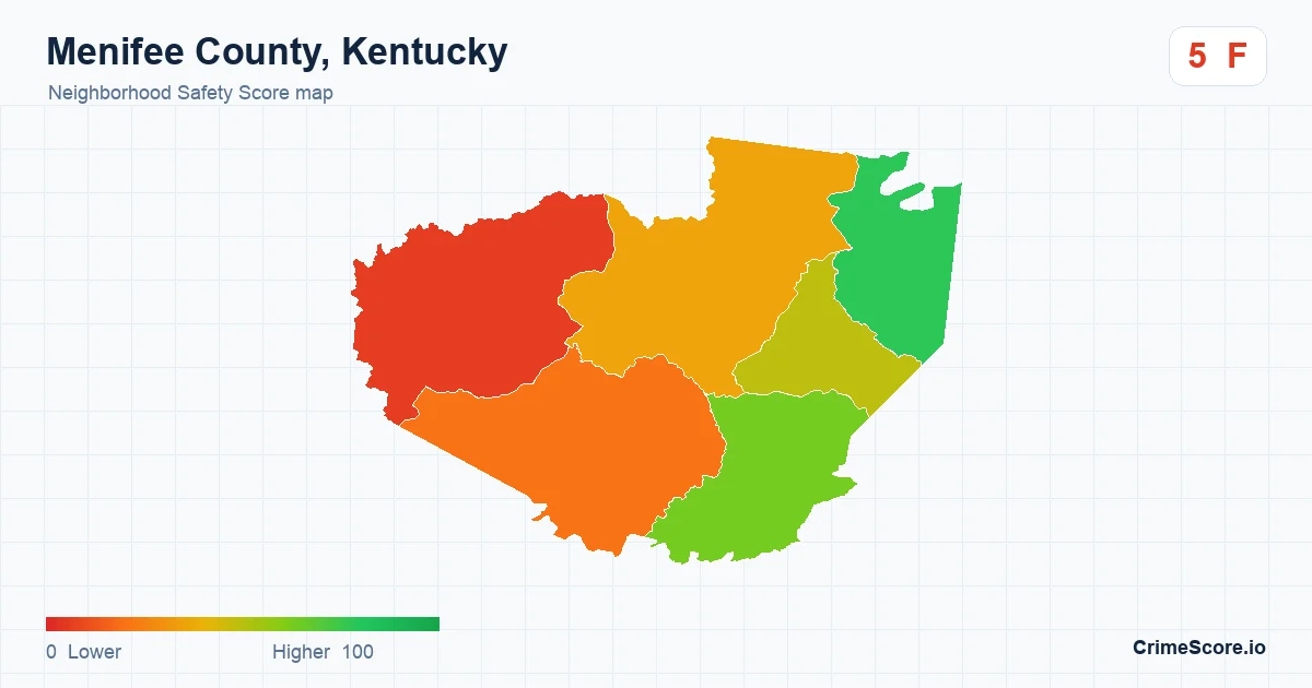 Menifee County, Kentucky neighborhood Safety Score map by Census block group
