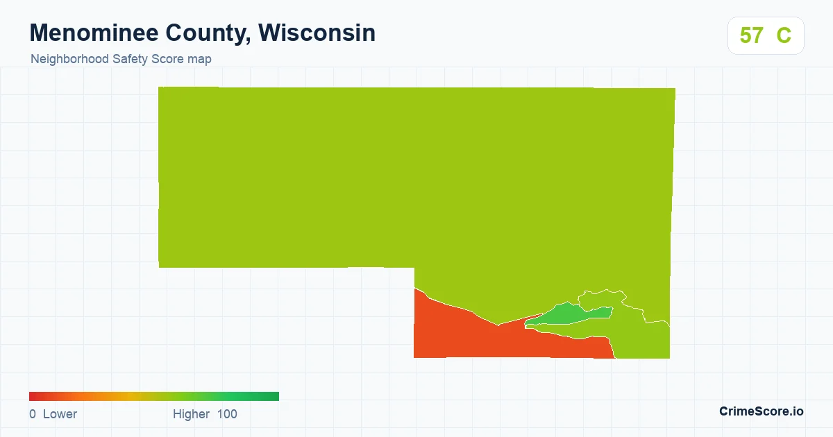 Menominee County, Wisconsin neighborhood Safety Score map by Census block group