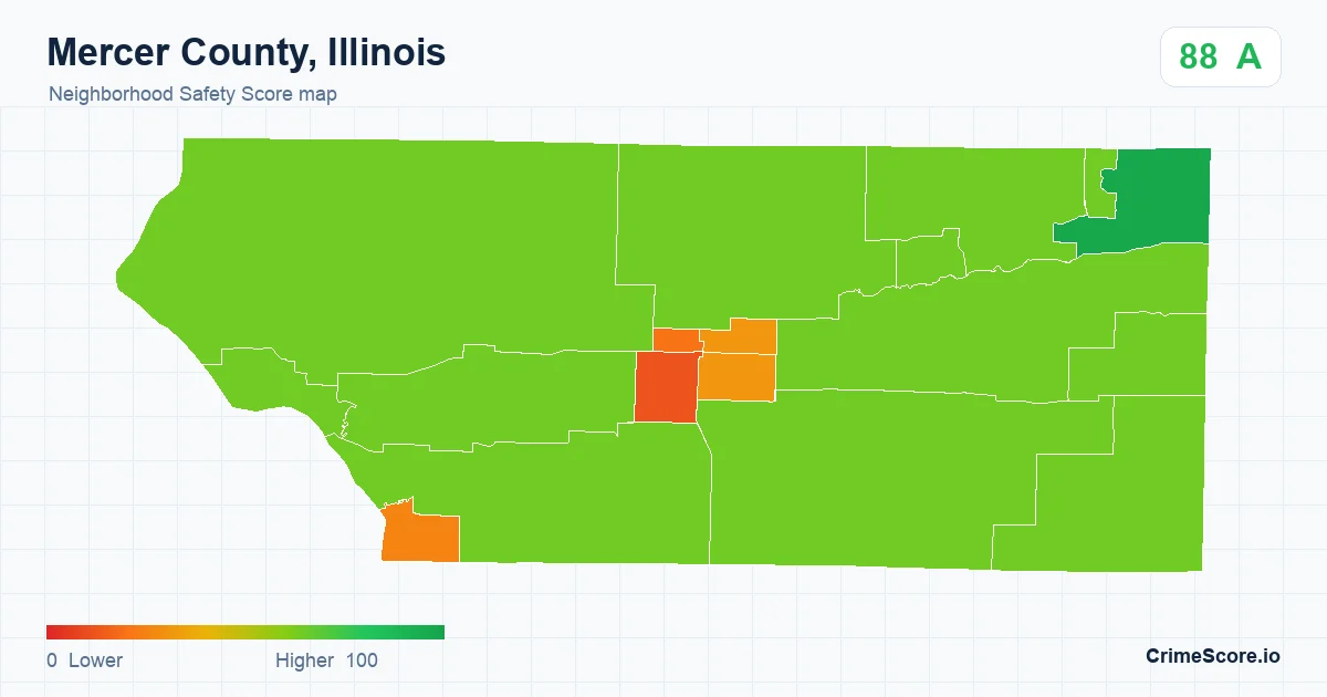 Mercer County, Illinois neighborhood Safety Score map by Census block group