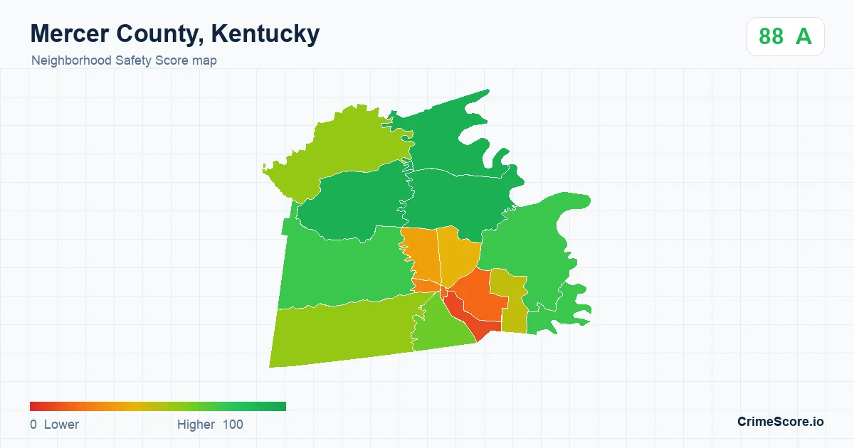 Mercer County, Kentucky neighborhood Safety Score map by Census block group