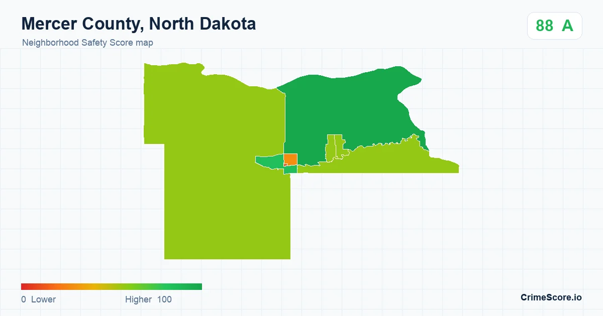 Mercer County, North Dakota neighborhood Safety Score map by Census block group