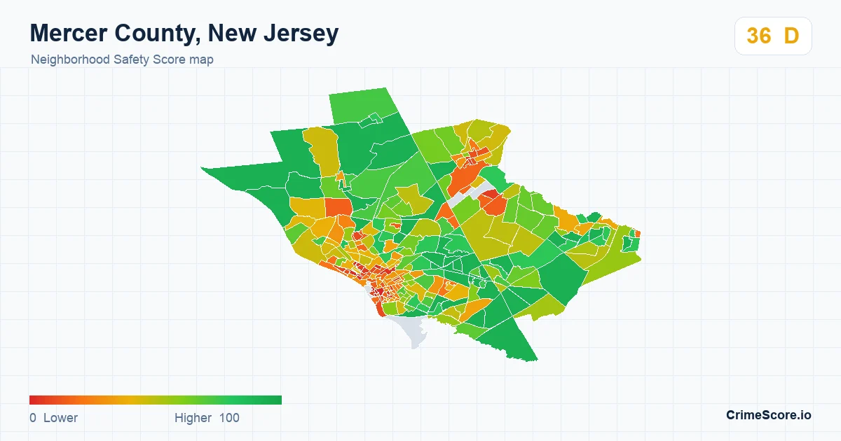 Mercer County, New Jersey neighborhood Safety Score map by Census block group