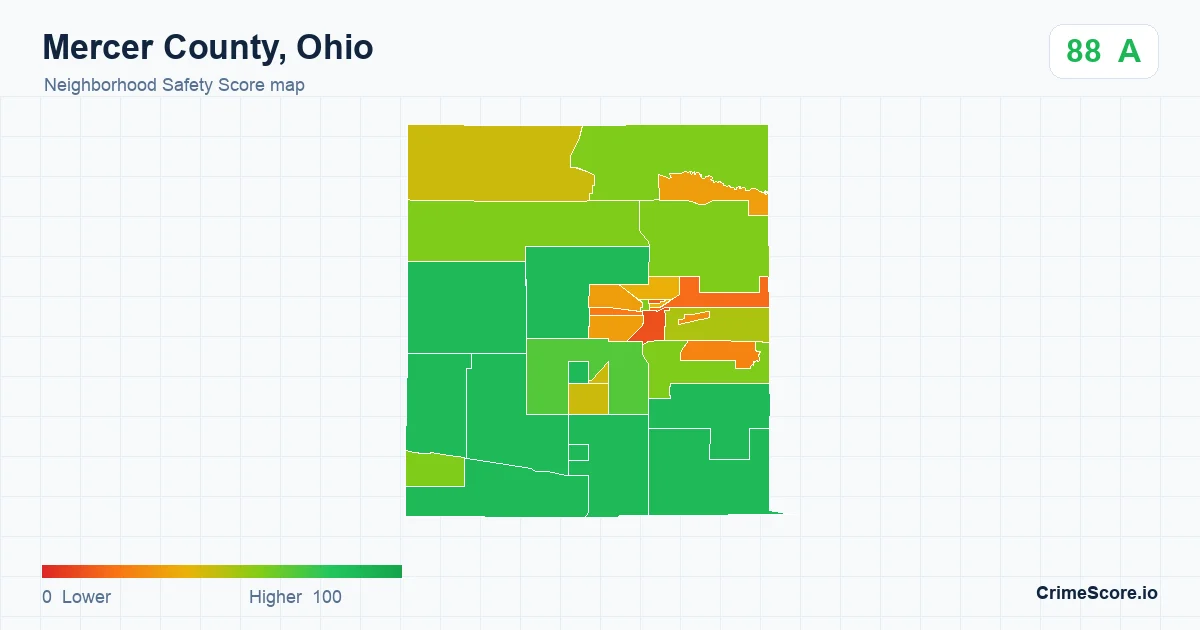 Mercer County, Ohio neighborhood Safety Score map by Census block group