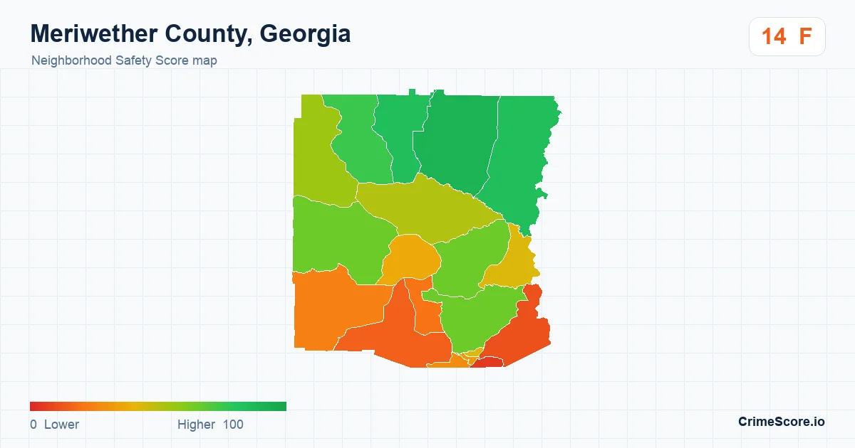 Meriwether County, Georgia neighborhood Safety Score map by Census block group