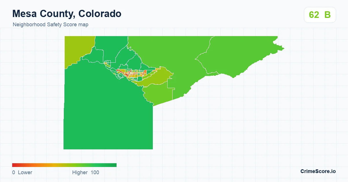 Mesa County, Colorado neighborhood Safety Score map by Census block group