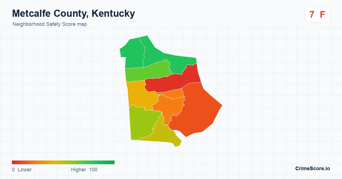 Metcalfe County, Kentucky neighborhood Safety Score map by Census block group