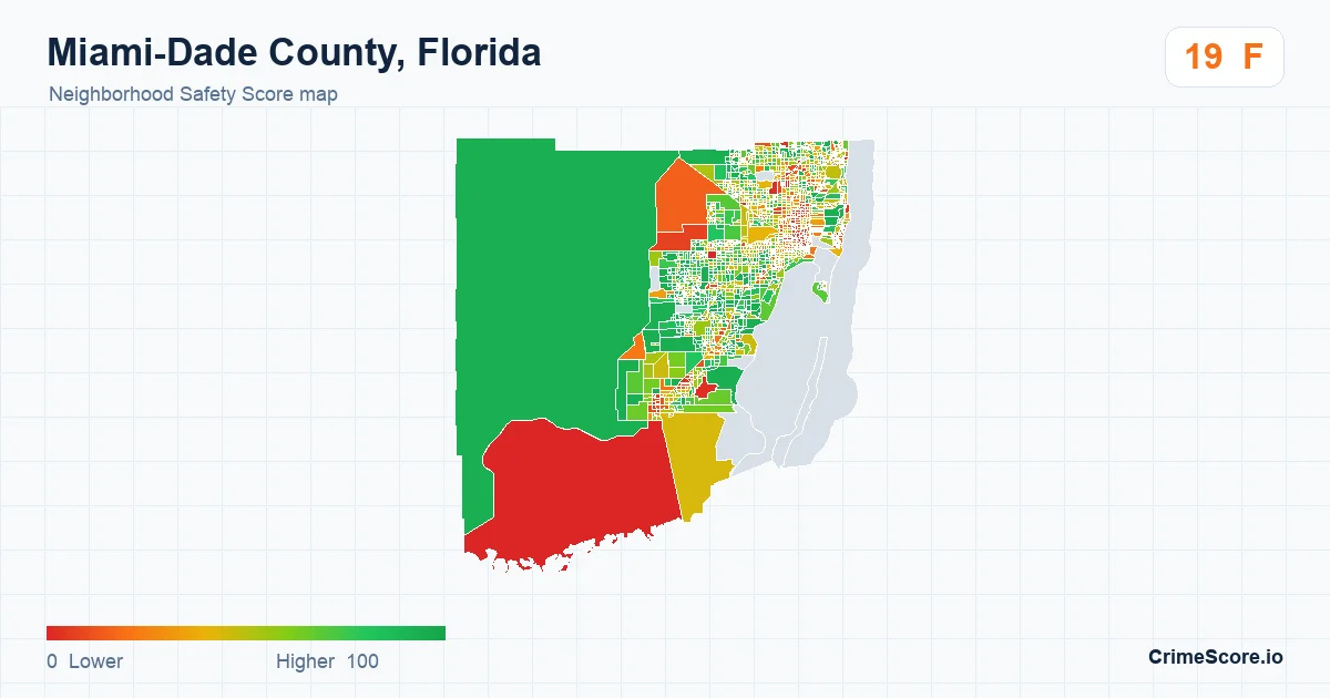 Miami-Dade County, Florida neighborhood Safety Score map by Census block group
