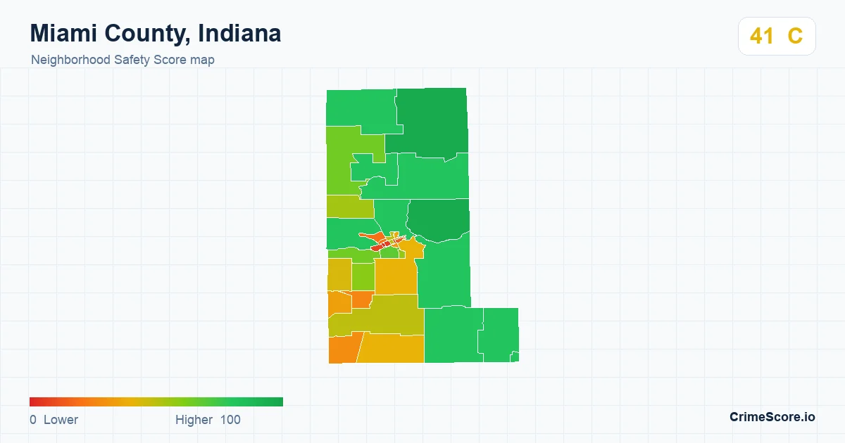 Miami County, Indiana neighborhood Safety Score map by Census block group