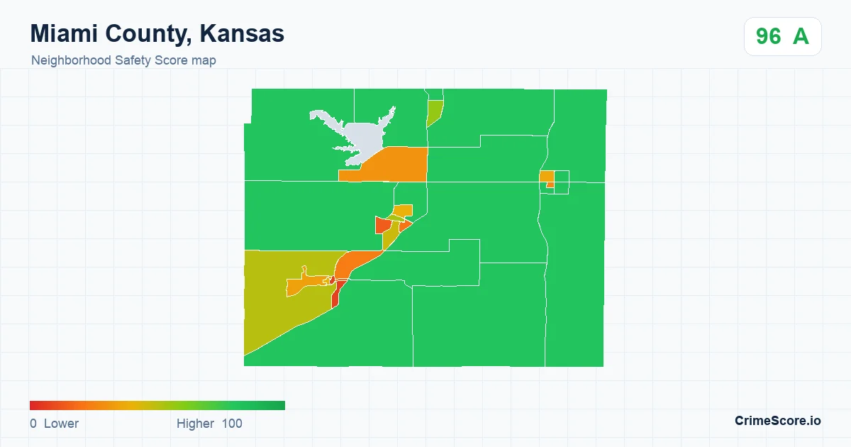 Miami County, Kansas neighborhood Safety Score map by Census block group